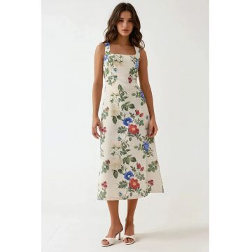 Rochie maxi -  imprimeu floral - multicolor - material textil