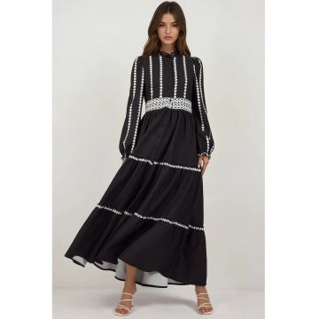 Rochie maxi imprimeu floral - negru - material gros Rochie maxi imprimeu floral - negru - material gros
