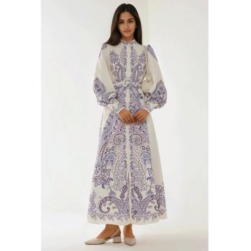 Rochie maxi -  imprimeu - maneci lungi - multicolor - textil
