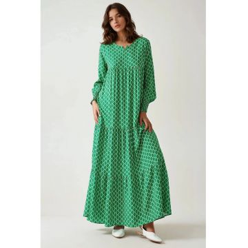 Rochie maxi -  imprimeu - verde - viscoza