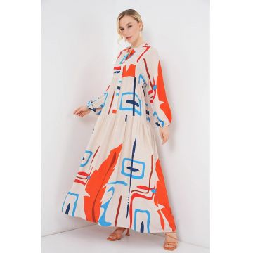Rochie maxi lejera dama -  decolteu in V - viscoza - multicolor