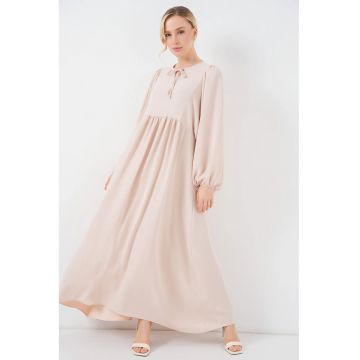Rochie maxi lejera dama -  poliester/elastan - alb murdar