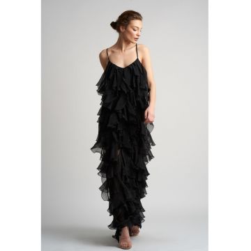 Rochie maxi Lucky cu volane din amestec de matase