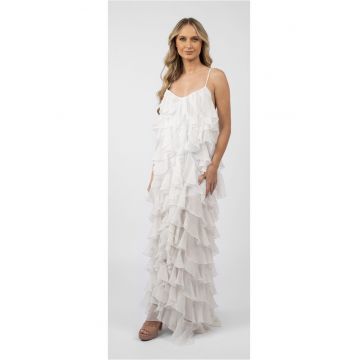 Rochie maxi Lucky cu volane din amestec de matase