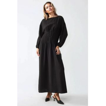Rochie maxi -  maneca lunga - guler rotund - neagra - jerseu