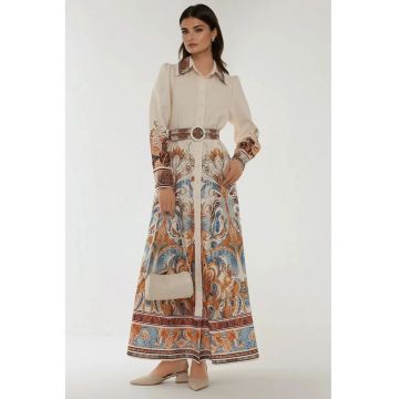 Rochie maxi  maneca lunga - imprimeu - textil