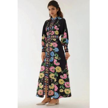 Rochie maxi  maneci lungi - imprimeu - material subtire
