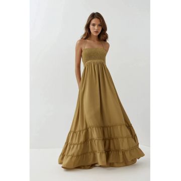 Rochie maxi -  texturata - verde masliniu - jerseu