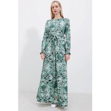 Rochie maxi tricotata dama  floral - poliester/lycra - verde -