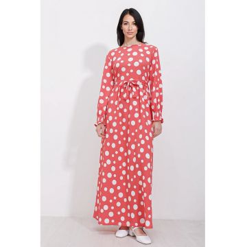 Rochie maxi tricotata dama  poliester/lycra - roz/alb -