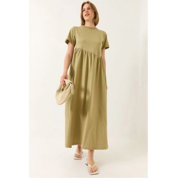 Rochie maxi tricotata -  lejera - verde - bumbac