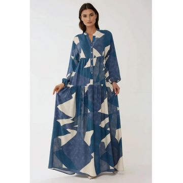 Rochie maxi  viscoza - imprimeu - maneca lunga