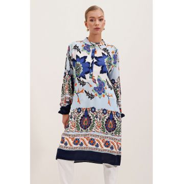Rochie midi -  brodata - bleumarin - muselina