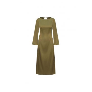 Rochie midi cu aspect de matase si maneci evazate