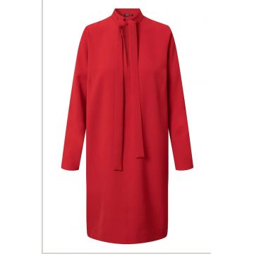 Rochie midi cu guler scurt cu funda din panglici