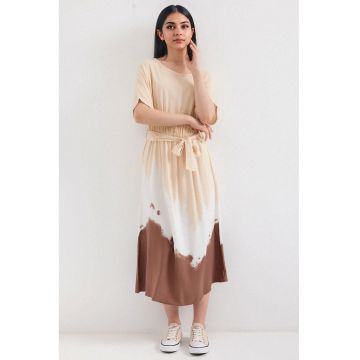 Rochie midi  cu imprimeu gradient - funda - bej - viscoza