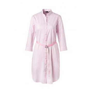 Rochie midi cu imprimeu in dungi si curea in talie