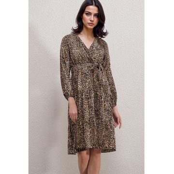 Rochie midi  cu imprimeu leopard - funda - bej/negru - viscoza