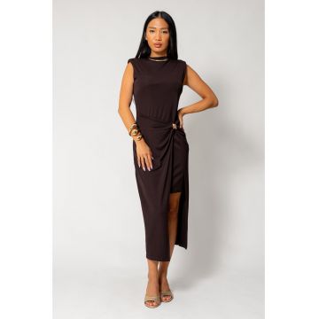 Rochie midi cu inel decorativ Brown 18290