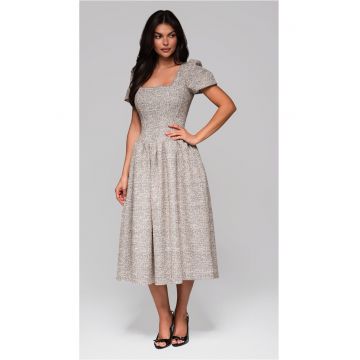 Rochie midi cu maneci bufante si decolteu patrat  LA-OM-DLR220