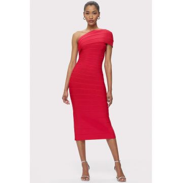 Rochie midi cu umarul gol si efect de sculptare a siluetei HL1