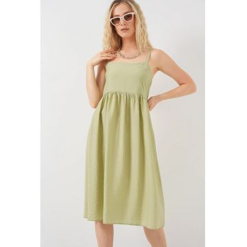 Rochie midi dama -  cu decolteu patrat - viscoza/nylon - verde