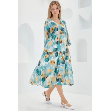 Rochie midi dama  decolteu in V - viscoza - multicolor