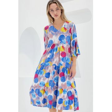 Rochie midi dama -  decolteu in V - viscoza