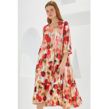 Rochie midi dama  decolteu V - viscoza - multicolor