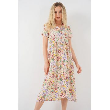 Rochie midi dama -  imprimeu floral - viscoza - multicolor