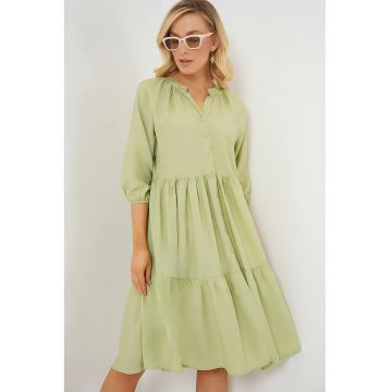 Rochie midi dama  maneci trei sferturi - viscoza/nylon - verde