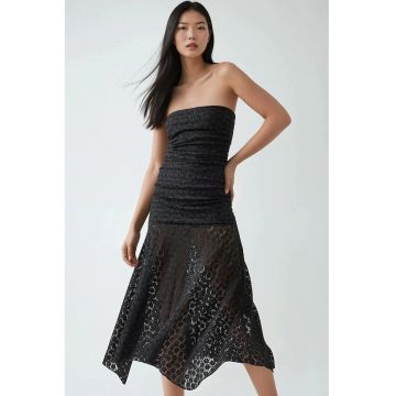 Rochie midi din dantela  fara bretele - negru - eleganta