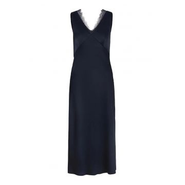 Rochie midi fara maneci cu decolteu in V si detalii tip dantela