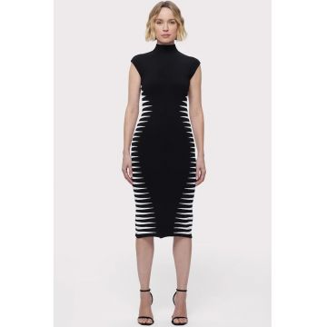 Rochie midi fara maneci si guler inalt