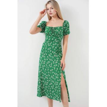 Rochie midi  imprimeu floral - funda - verde - viscoza