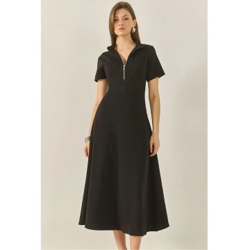 Rochie midi mulata -  guler cu fermoar - negru - poliester-elastan