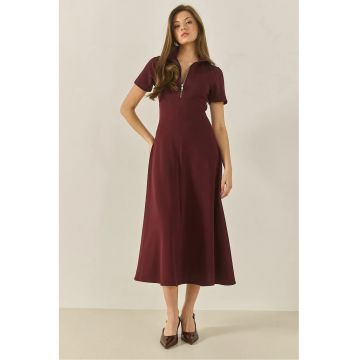 Rochie midi mulata  guler cu fermoar - rosu - poliester-elastan