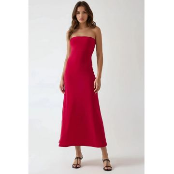 Rochie midi -  simpla fara bretele - rosie - elastan/ poliester