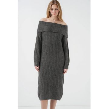 Rochie midi  supradimensionata din tricot - gri carbune -