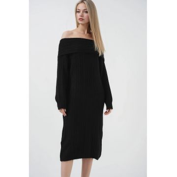Rochie midi -  tricotata - guler Madonna - negru -