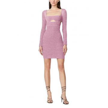 Rochie mini cu maneca lunga - cu decupaje indraznete si decolteu patrat