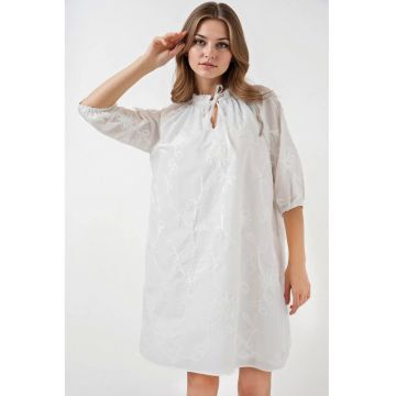 Rochie mini dama -  brodata - bumbac - alb
