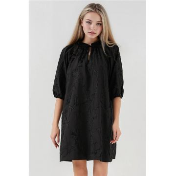 Rochie mini dama -  brodata - bumbac - negru