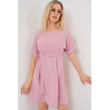 Rochie mini dama  cu cordon - poliester/elastan - roz