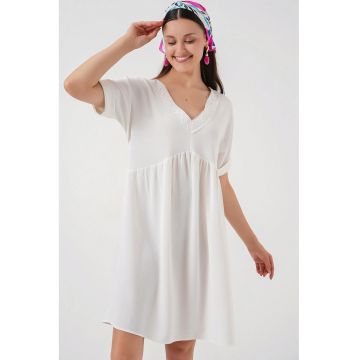 Rochie mini dama  decolteu in V - poliester/elastan - alb