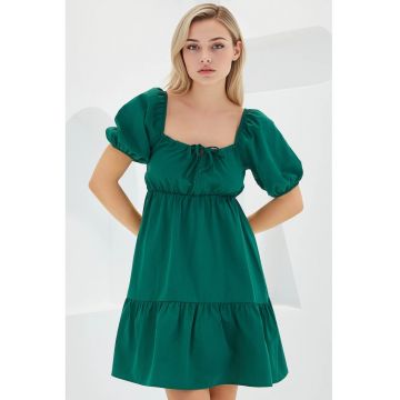 Rochie mini dama  decolteu patrat - forma de A - bumbac/poliester - verde