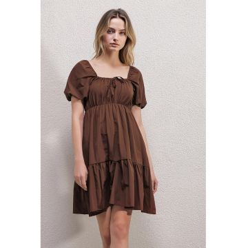 Rochie mini dama  forma A - decolteu patrat - bumbac/poliester - maro