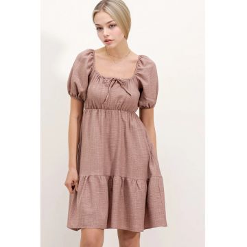 Rochie mini dama -  forma A - decolteu patrat - bumbac/poliester - roz