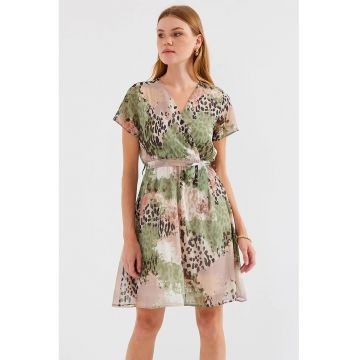 Rochie mini dama  textil - imprimeu floral - decolteu in V - multicolor