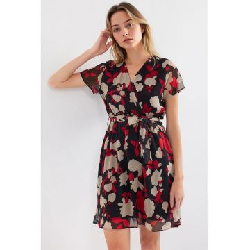 Rochie mini dama -  textil - imprimeu floral - decolteu in V - multicolor